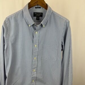 Abercrombie & Fitch Men's L Muscle Shirt Blue Pinstripes Long Sleeve‎